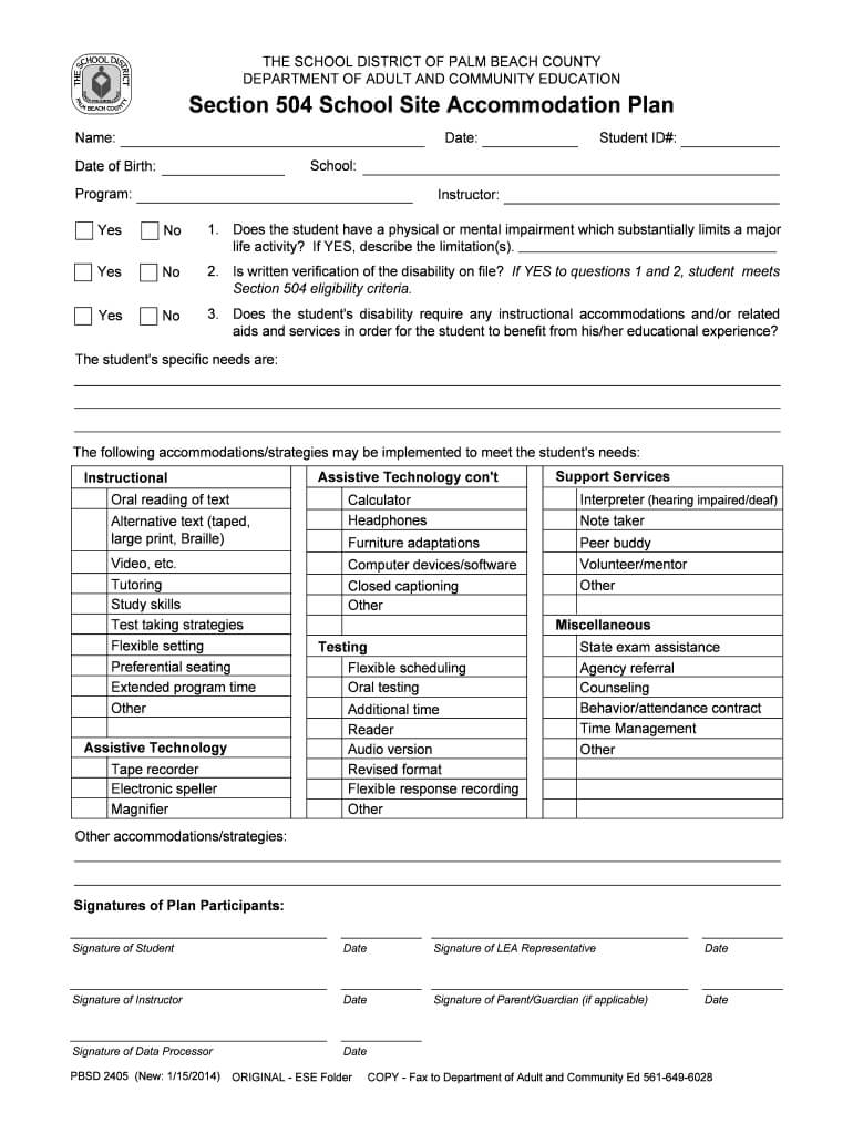 504 Form – Fill Online, Printable, Fillable, Blank | Pdffiller Intended For 504 Plan Template