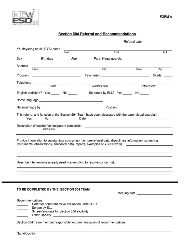 504 Form Pdf – Fill Online, Printable, Fillable, Blank In 504 Plan Template