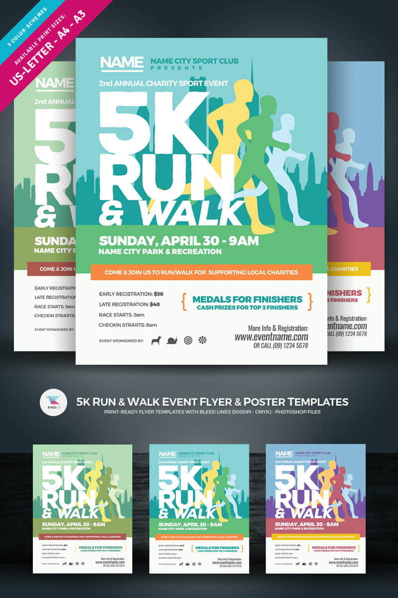 5K Run & Walk Event Flyer & Poster Corporate Identity Template Throughout 5K Flyer Template