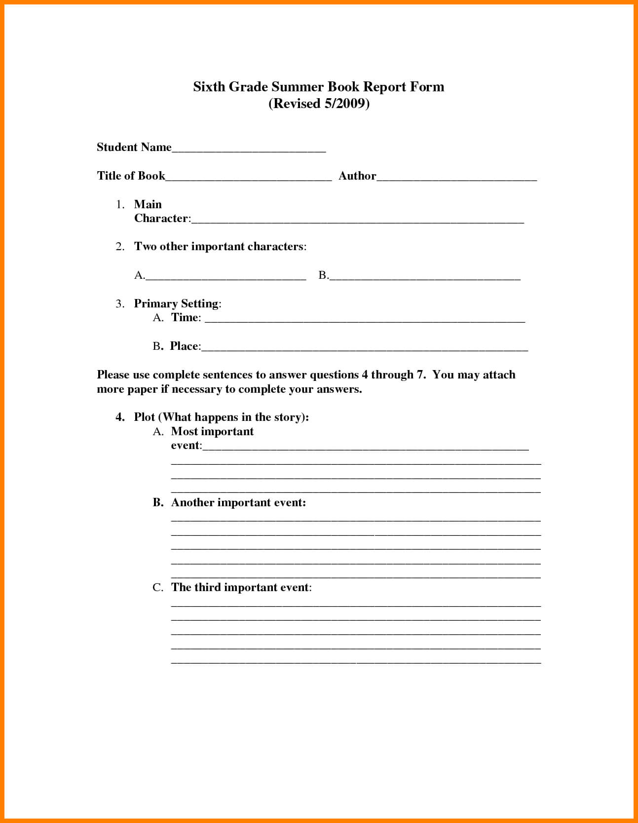 6+ Examples Of Book Reports For 6Th Grade | Inta Cf Throughout Book Report Template 6Th Grade