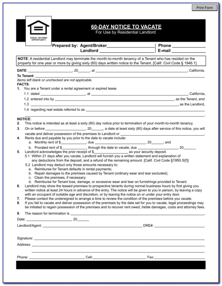 60 Day Notice To Vacate California Form Spanish – Form In 30 Day Notice ...