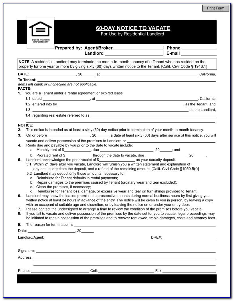 60 Day Notice To Vacate California Form Spanish – Form In 30 Day Notice To Landlord California Template