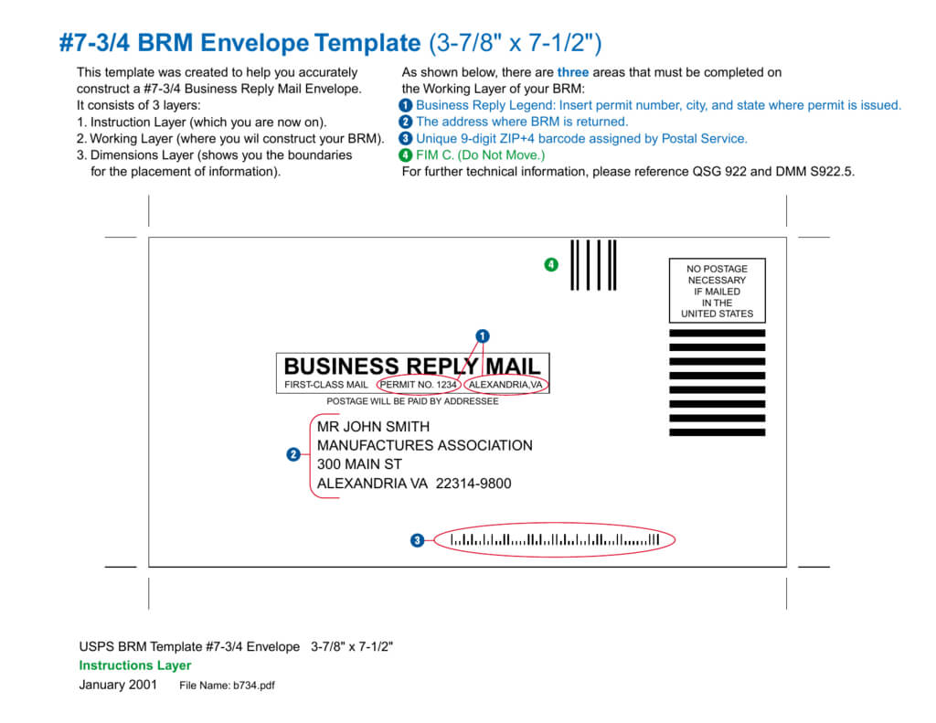 7 3/4 Brm Envelope Template (3 7/8" X 7 Intended For Business Reply Mail Template