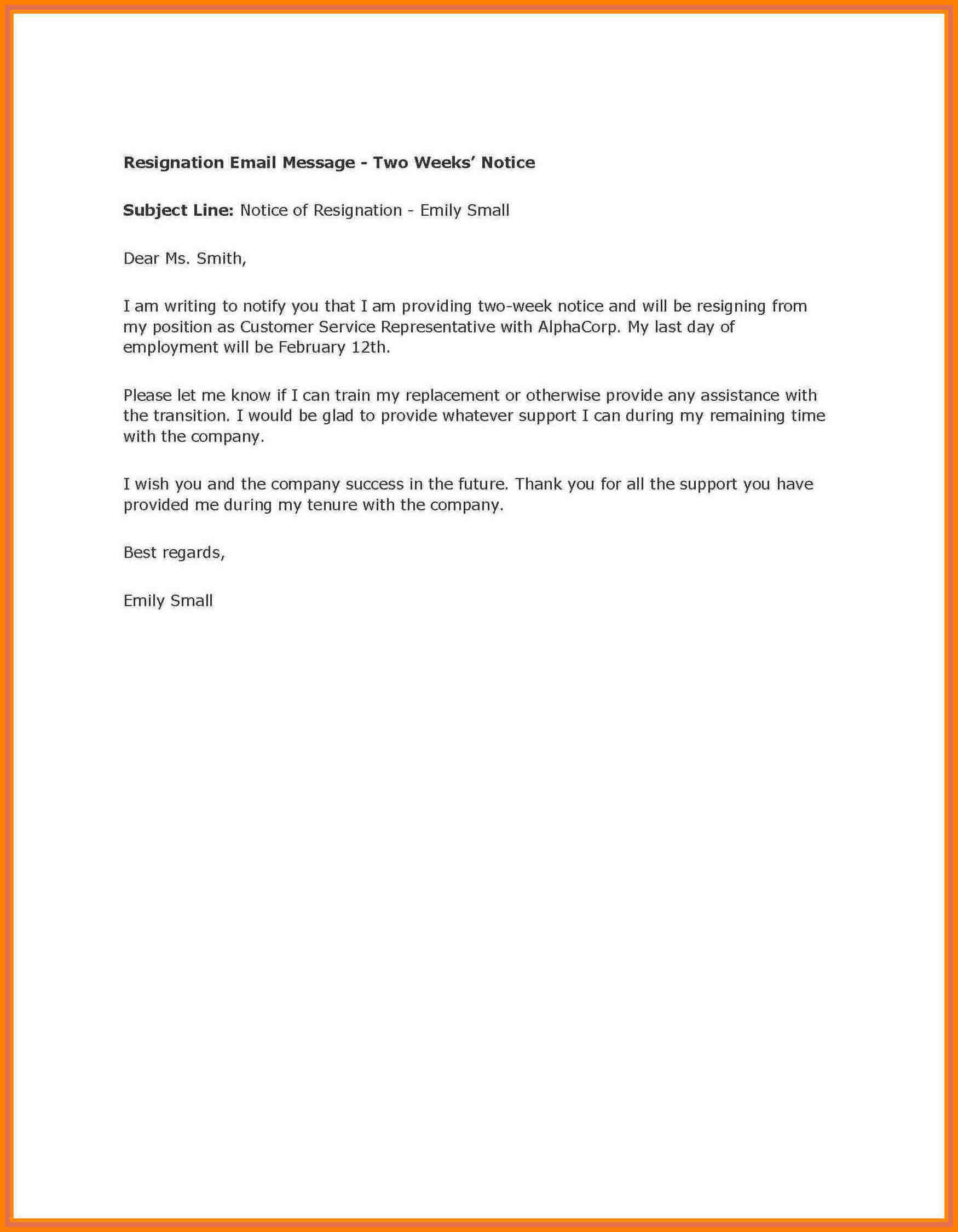 8+ Example Of Two Weeks Notice Letter | Inta Cf With Regard To 2 Week Notice Letter Template