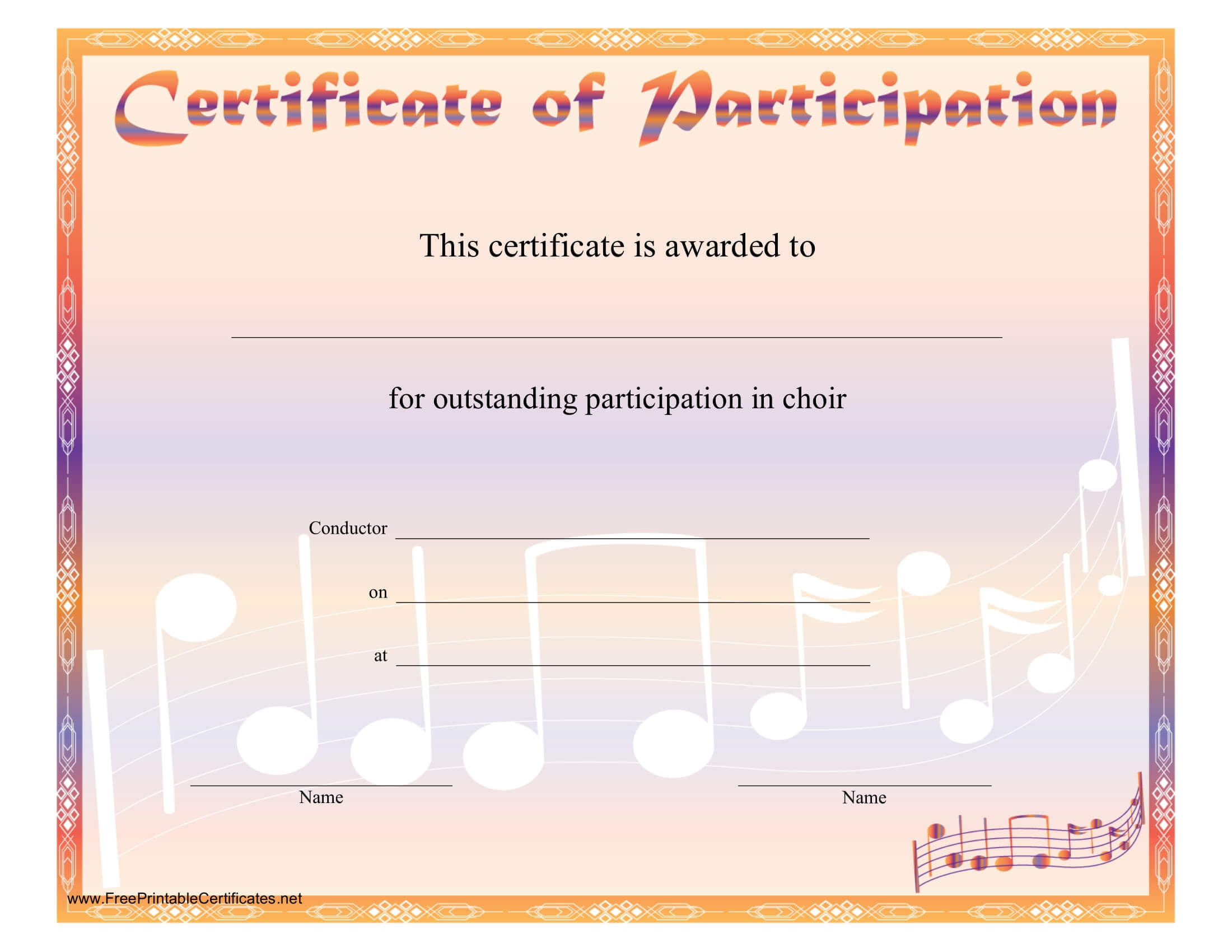 8+ Free Choir Certificate Of Participation Templates - Pdf In Choir Certificate Template