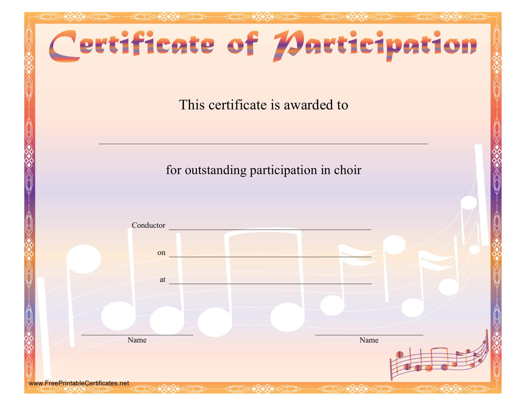 8+ Free Choir Certificate Of Participation Templates – Pdf In Choir Certificate Template