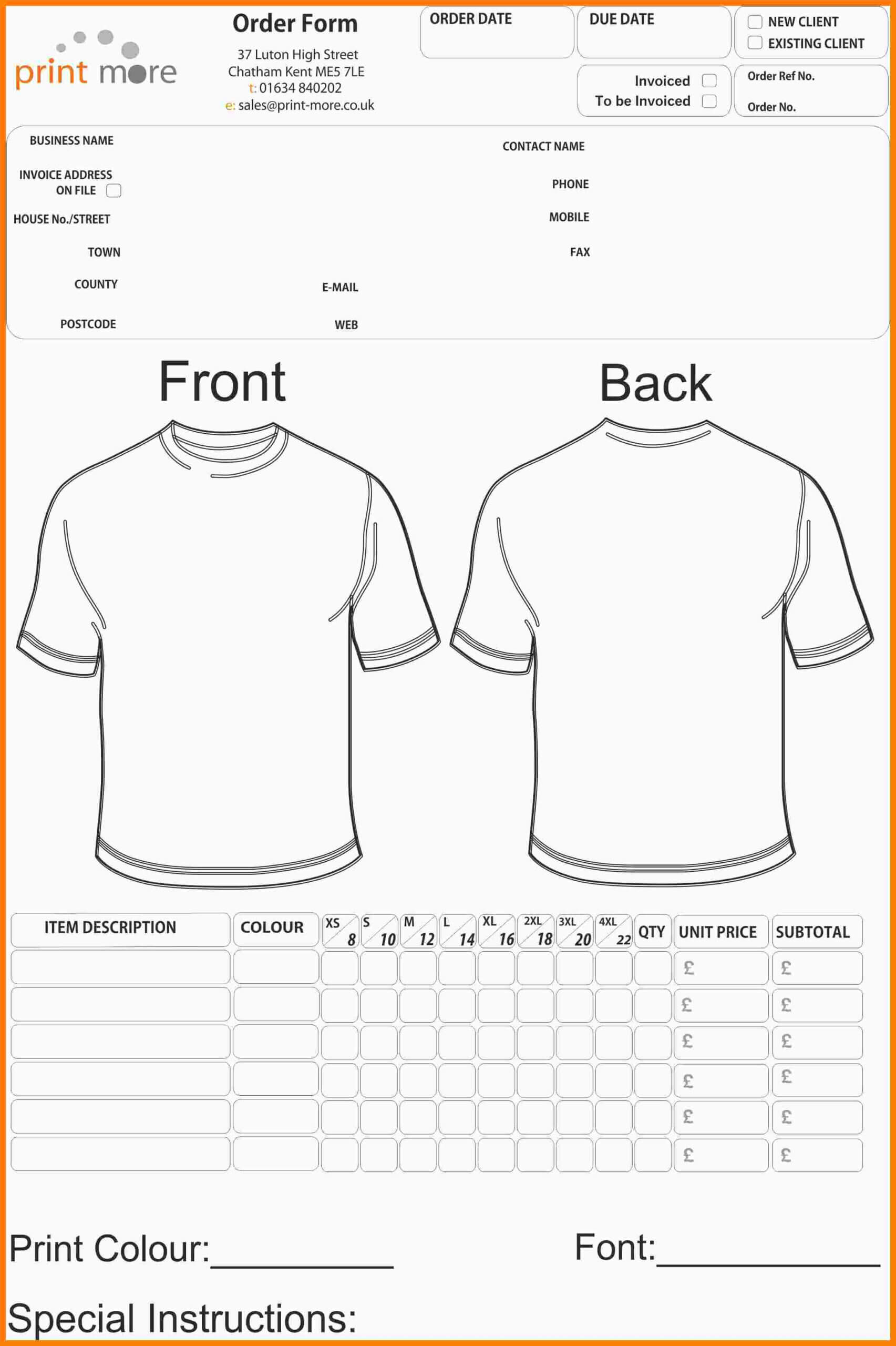 8+ Free T Shirt Order Form Template Word | Marlows Jewellers Inside Blank T Shirt Order Form Template