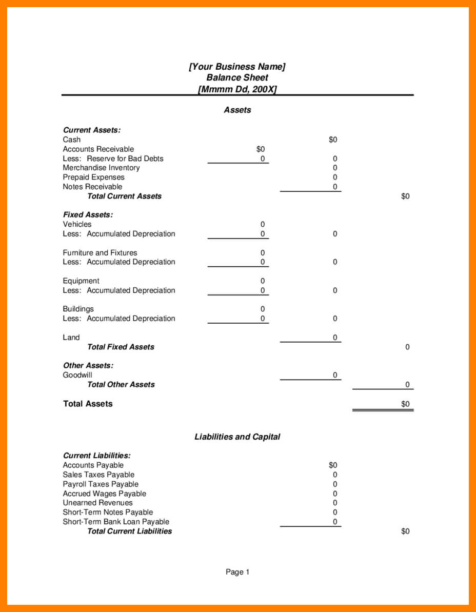 9+ Free Small Business Balance Sheet Template | Marlows In Business Balance Sheet Template Excel