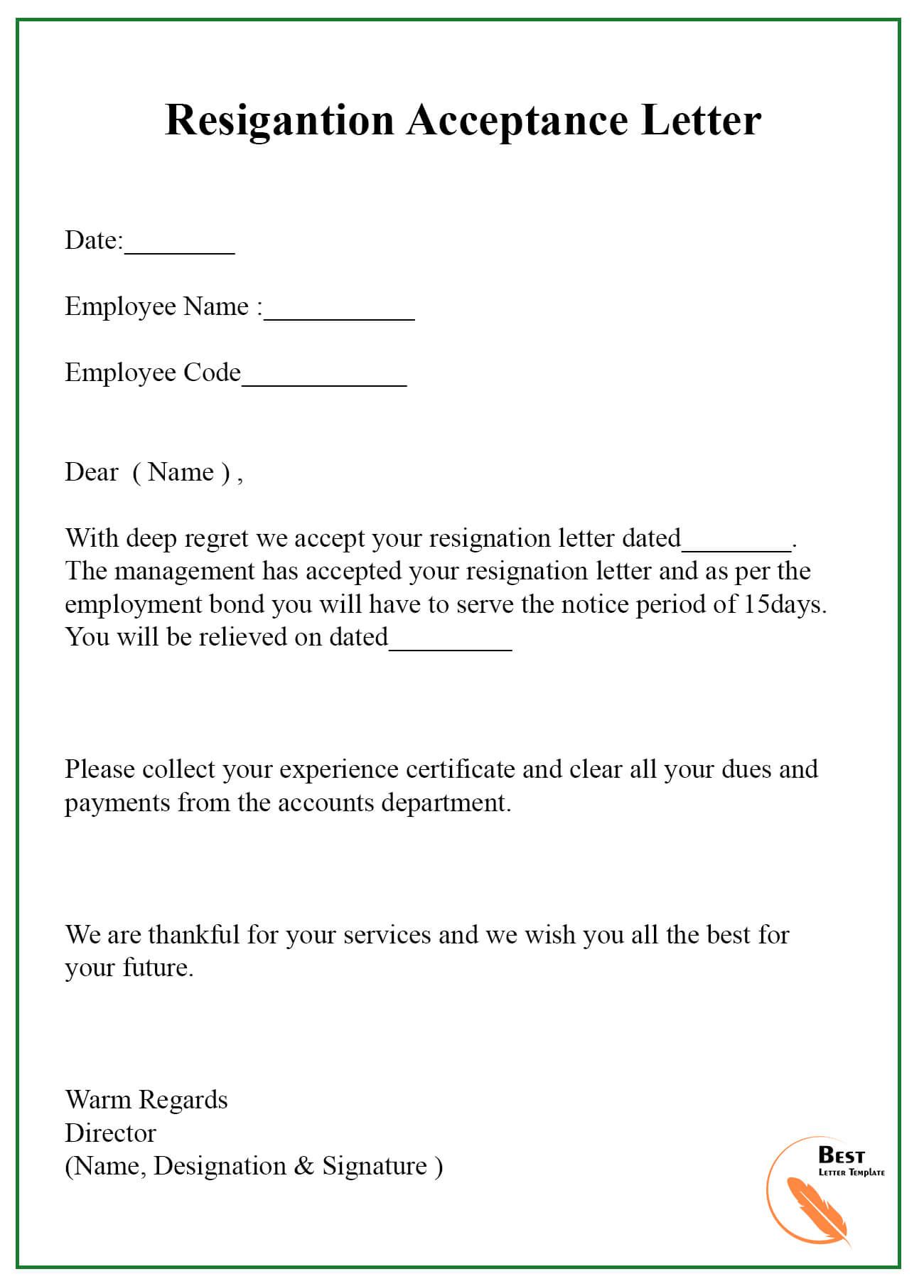 9+ Resignation Acceptance Letter Template [Examples With Certificate Of Acceptance Template