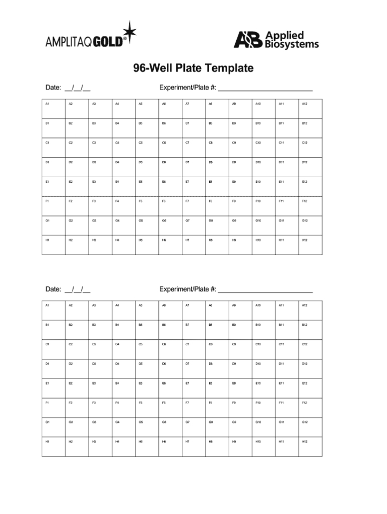 96 Well Plate Template Fill Online Printable Fillable with 384 Well