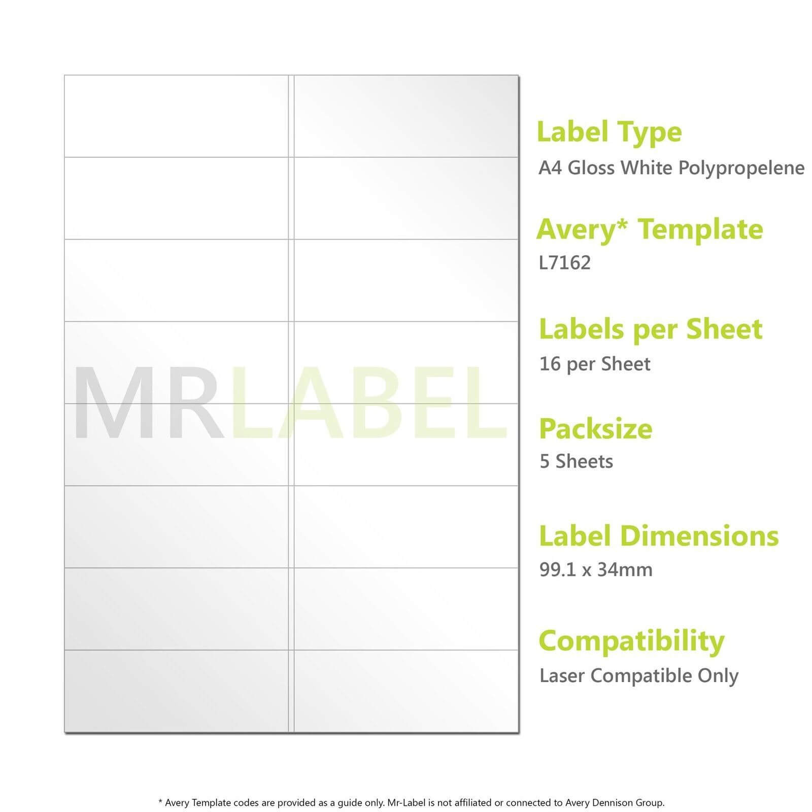 A4 Gloss White Pp Labels – 16 Per Sheet – 5 Sheets – Laser Compatible L7162 In 16 Labels Per Page Template