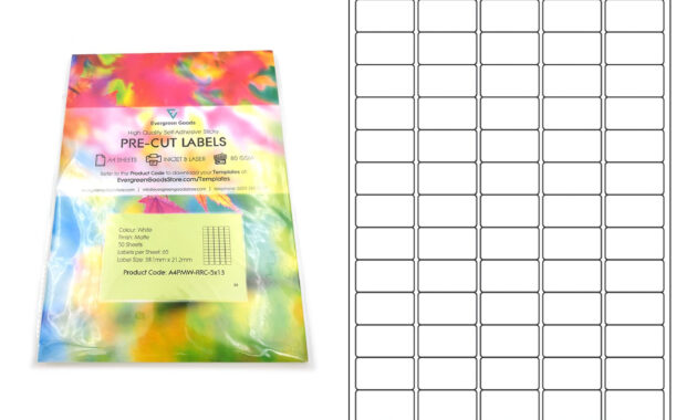 A4 Pre-Cut Multi Matte White Paper Labels (5X13, 65 Labels for 3X8 Label Template