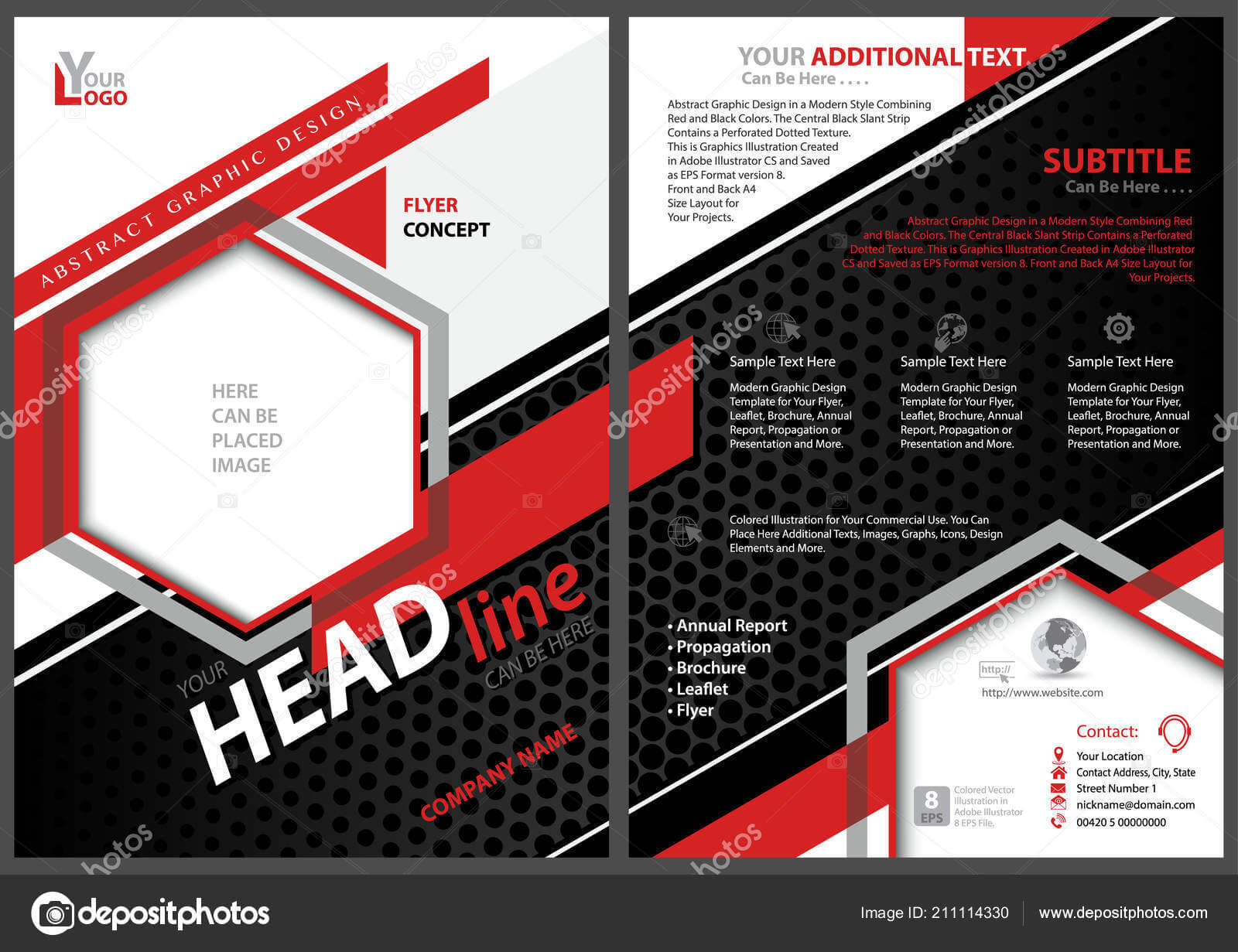 Abstract Flyer Template Black Red Stripes Hexagons White Intended For Adobe Illustrator Flyer Template