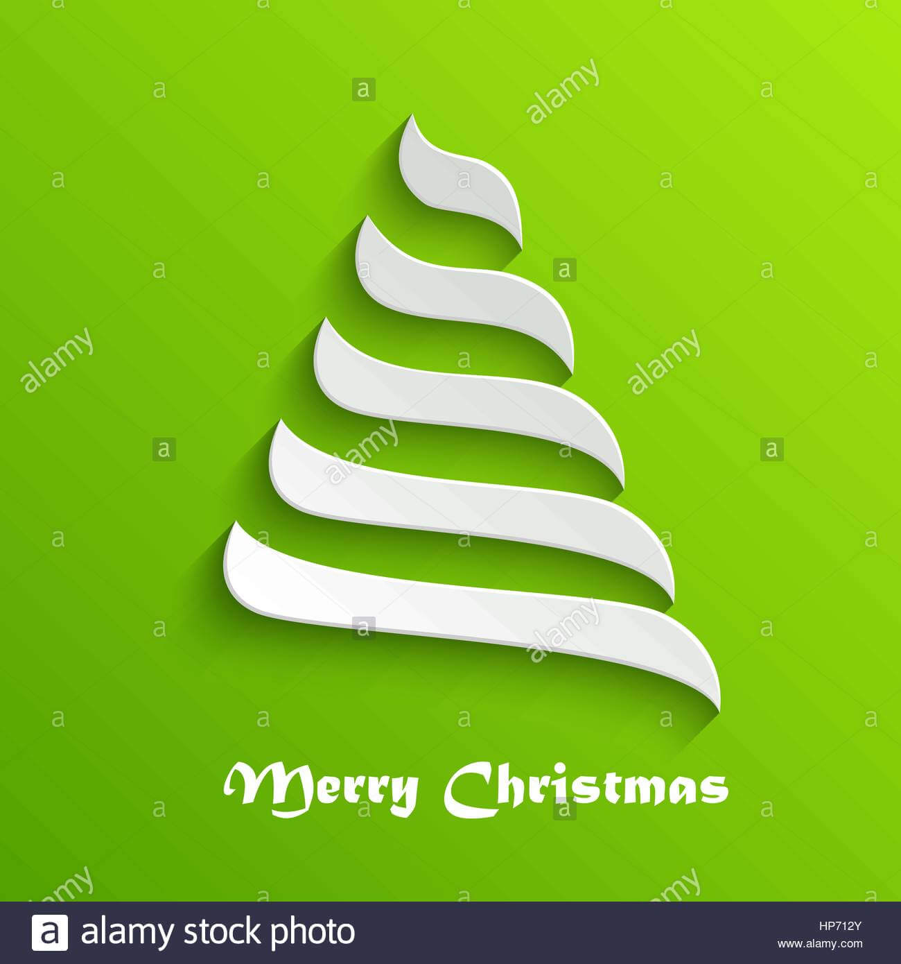 Abstract Modern 3D White Christmas Tree On Green Background With 3D Christmas Tree Card Template