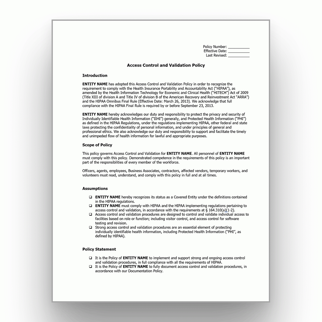 Access Control And Validation Policy Template Pertaining To Access Control Policy Template