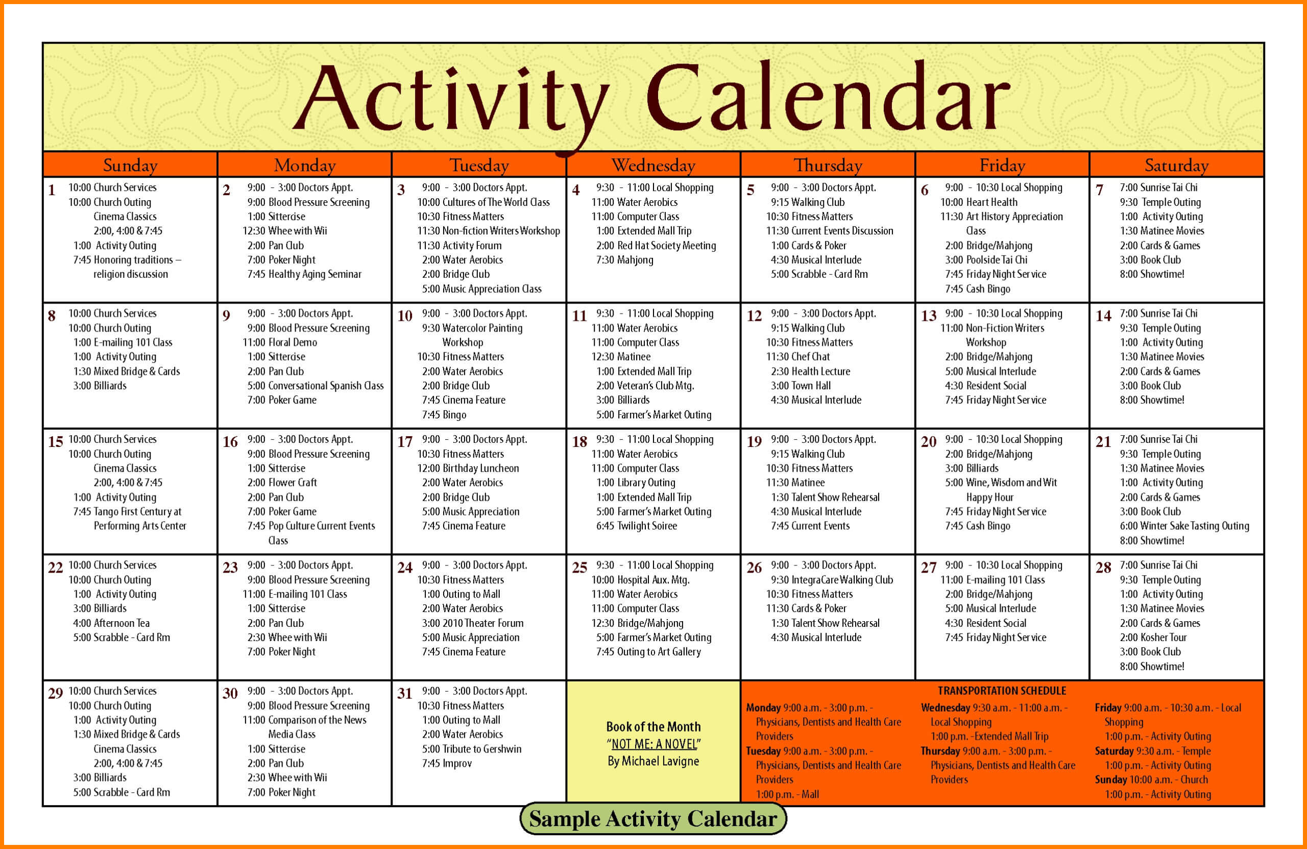 Activity Calendar Template – Printable Week Calendar With Regard To Blank Activity Calendar Template