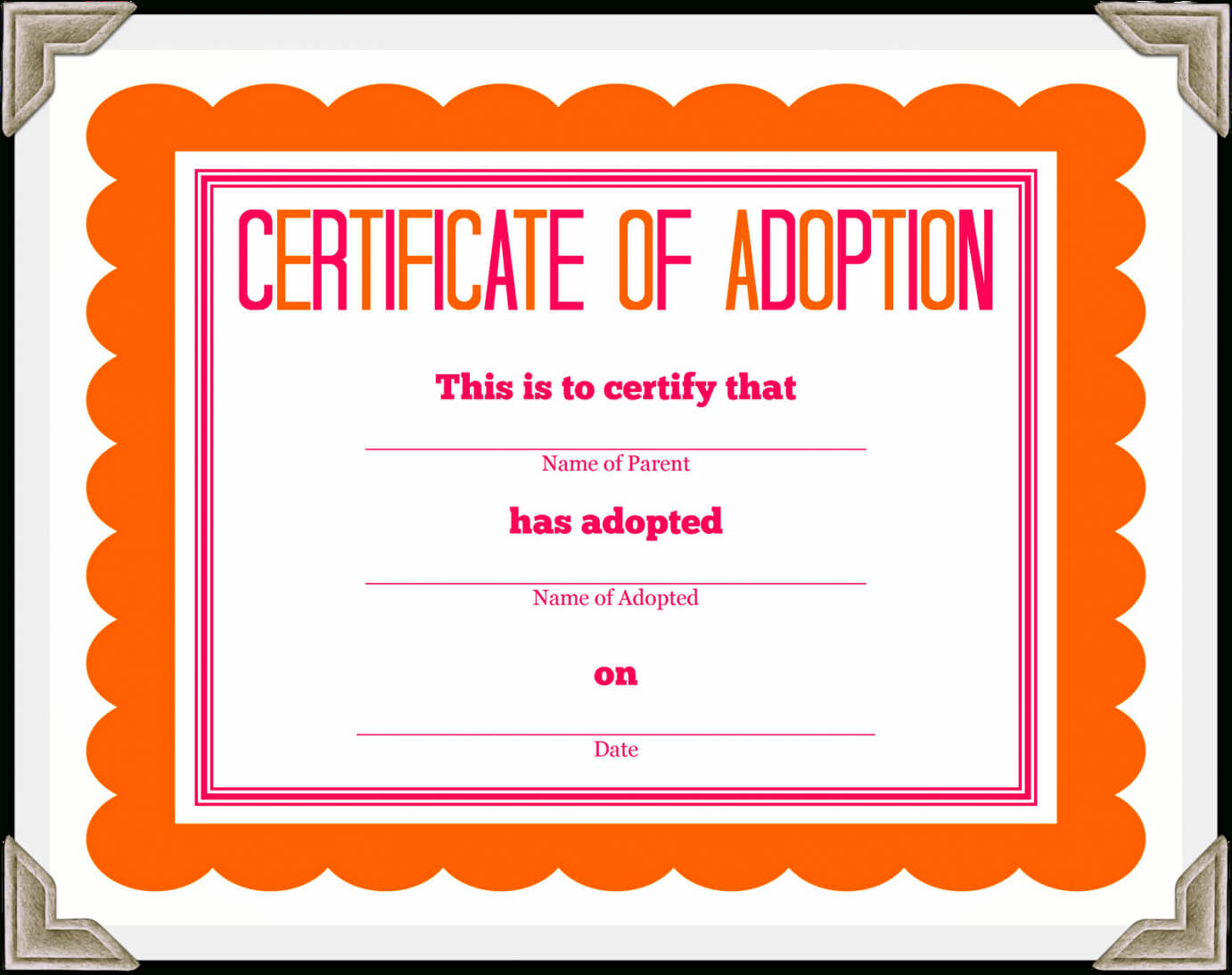 Adoption Certificate Template – Certificate Templates Within Blank Adoption Certificate Template