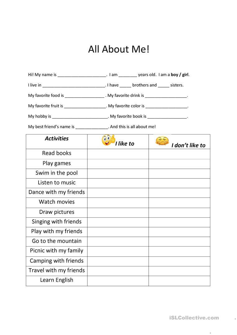All About Me! – English Esl Worksheets With Regard To All About Me Book Template