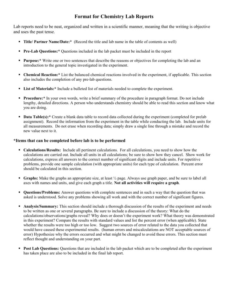 Ap Chemistry Lab Report Format With Chemistry Lab Report Template