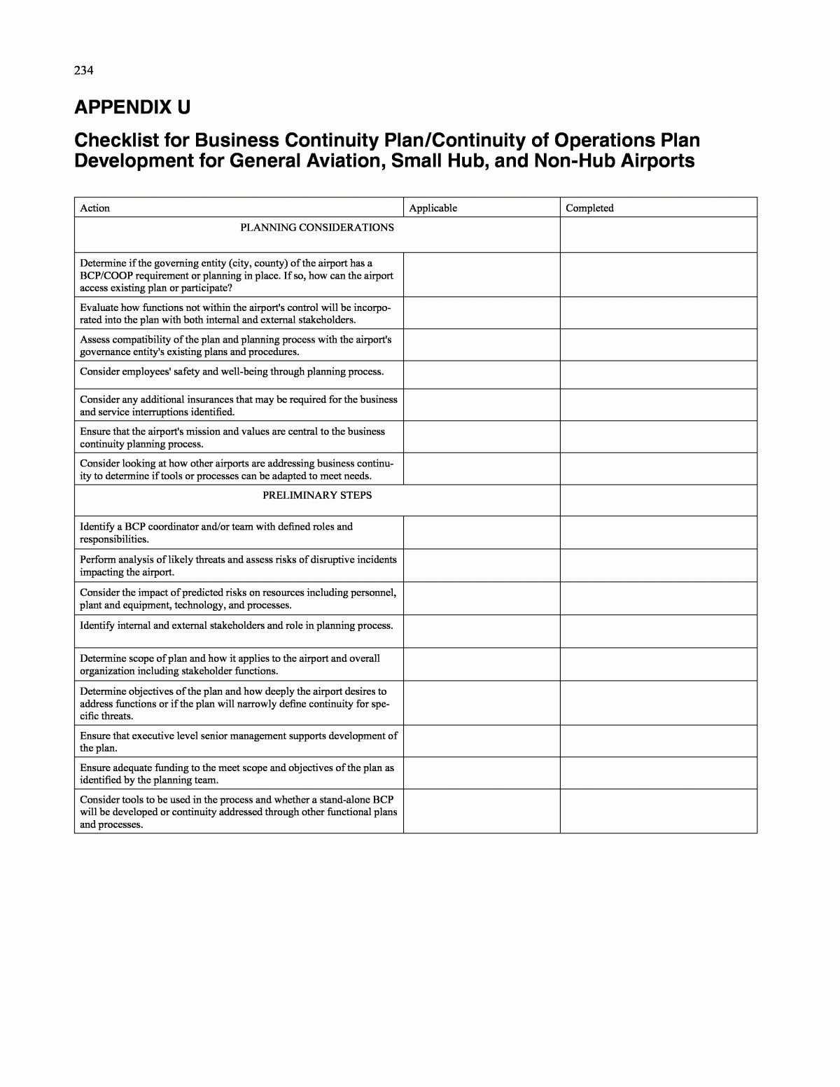 Appendix U Checklist For Business Continuity Plan/continuity Pertaining To Business Continuity Checklist Template