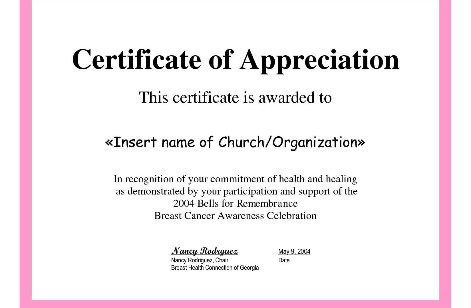 Appreciation Certificates Wording Church Certificate In Christian Certificate Template