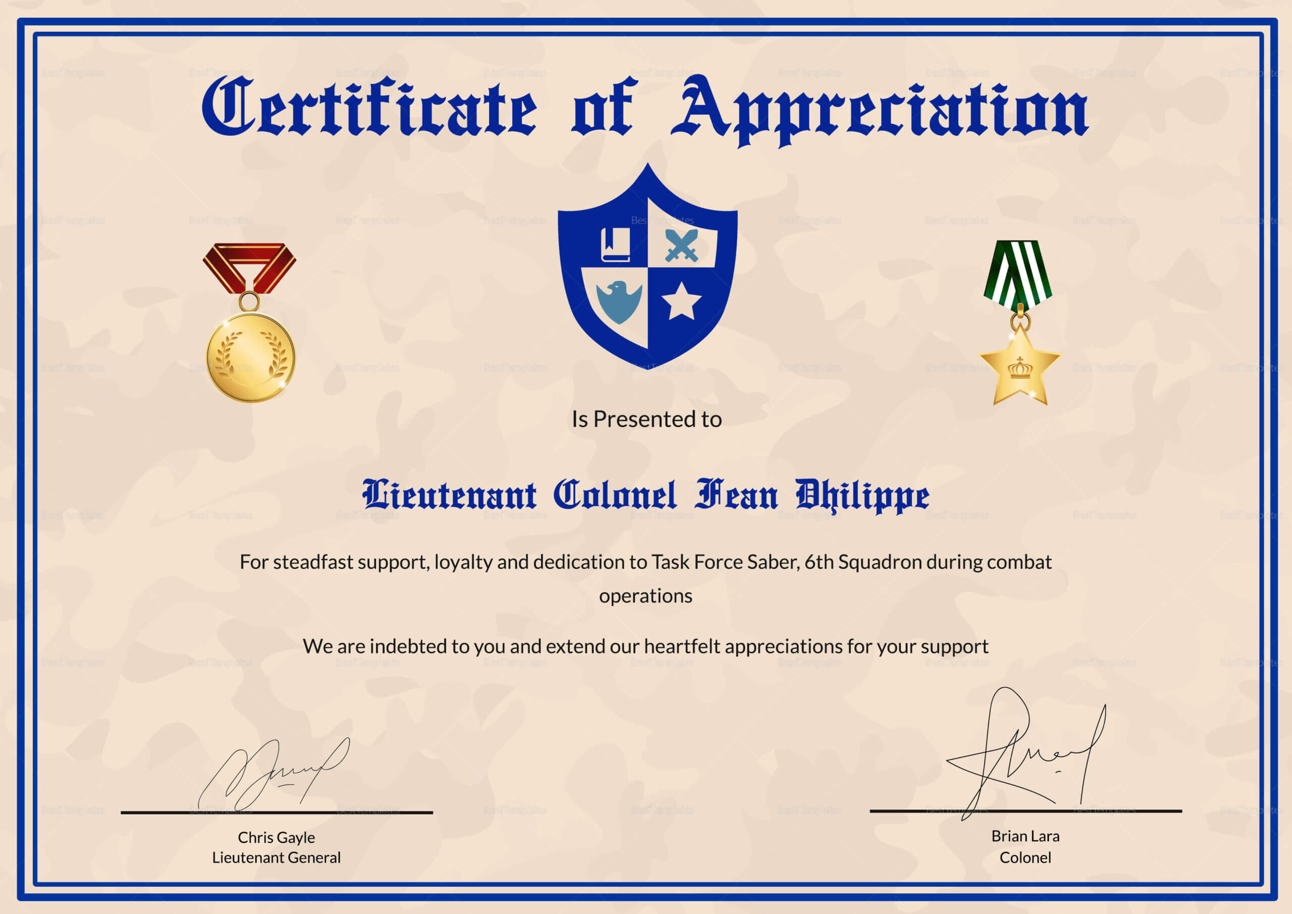 Army Certificate Of Appreciation Template For Army Certificate Of Appreciation Template