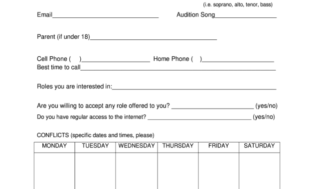 Audition Form Template - Fill Online, Printable, Fillable for Audition Form Template