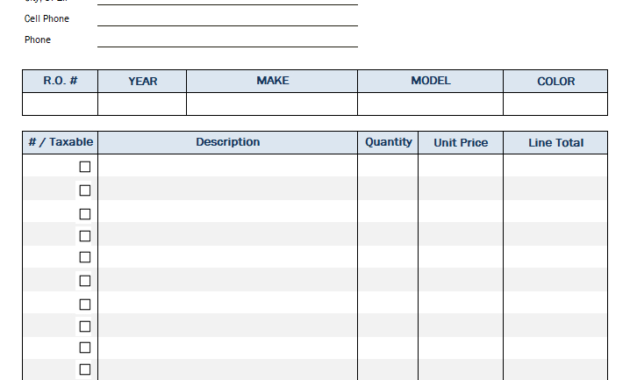 Auto Repair Invoice Template intended for Car Service Invoice Template Free Download