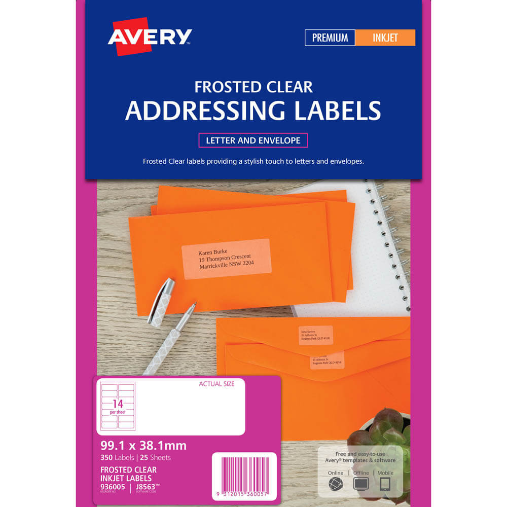 Avery 936005 J8563 Inkjet Label 99.1 X 38.1Mm 14Up Clear With Matt Finish  Pack 25 | Office National Regarding 99.1 Mm X 38.1 Mm Label Template