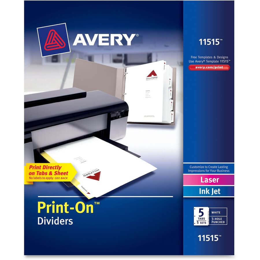 Avery® Customizable Print On(Tm) Dividers, 5 Tabs, 5 Sets With Regard To 5 Tab Label Template