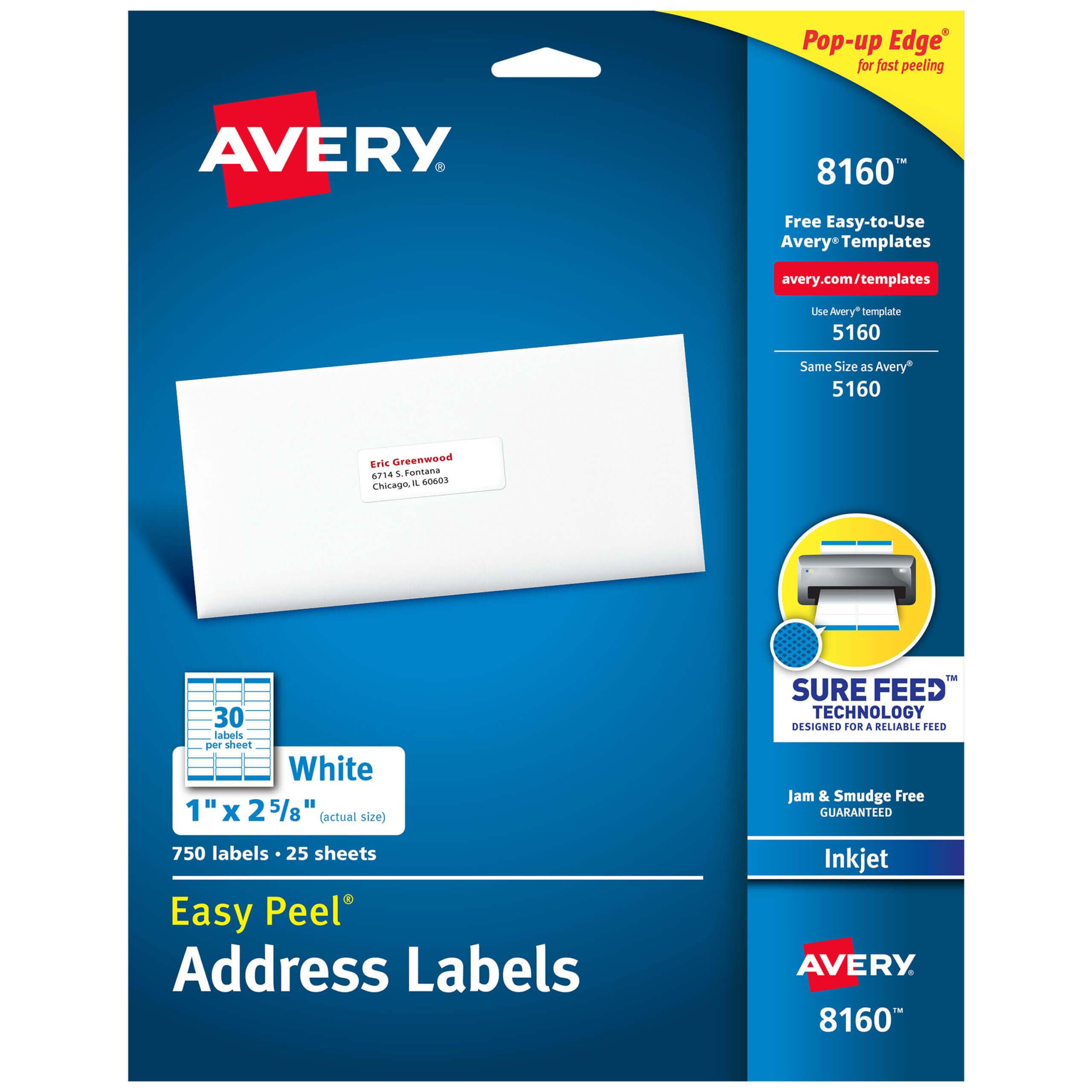 Avery Easy Peel Address Labels, 1" X 2 5/8", 750 Labels (8160) - Walmart Intended For 1 X 2 5 8 Label Template