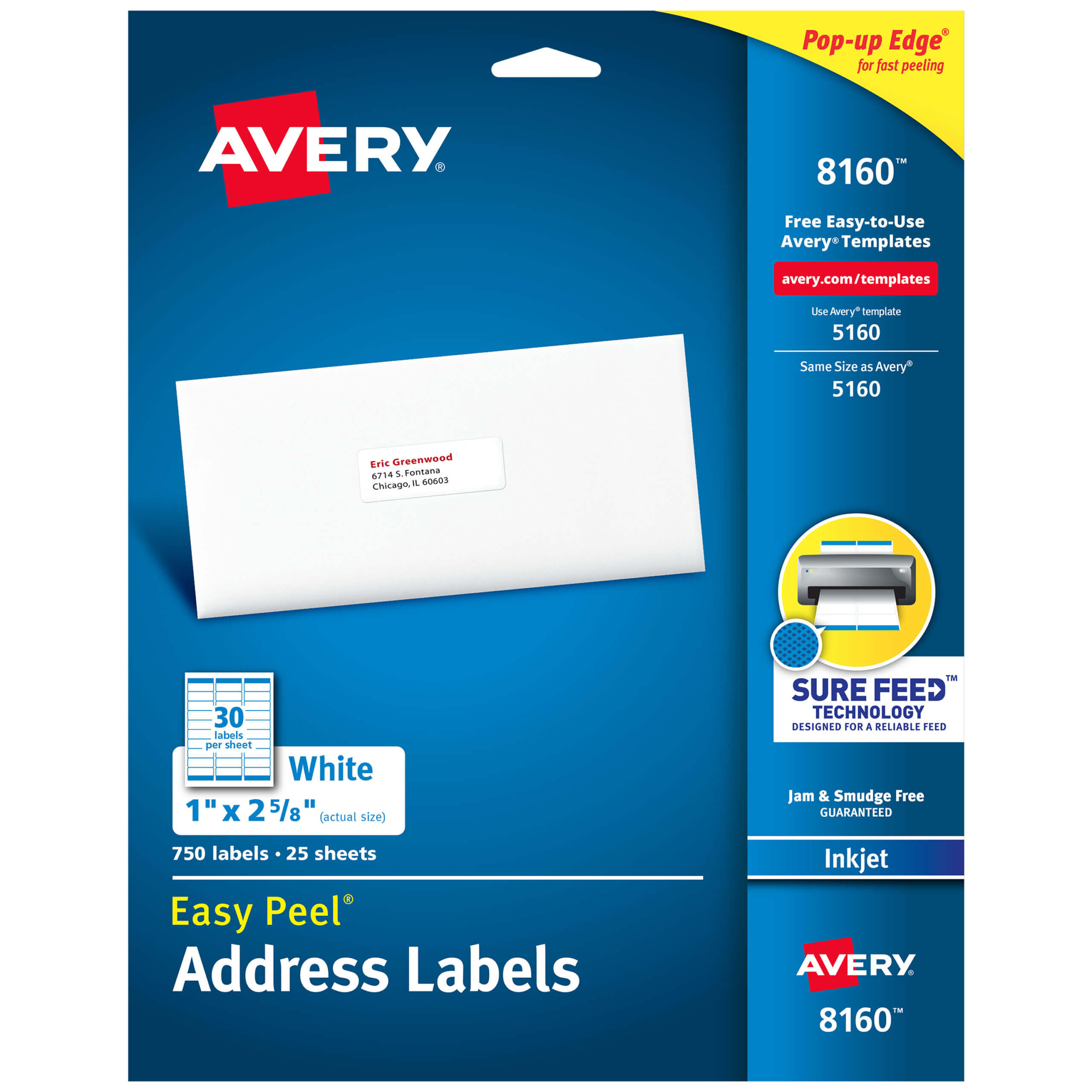 Avery Easy Peel Address Labels, 1" X 2 5/8", 750 Labels (8160) - Walmart Pertaining To 1 X 2 5 8 Label Template