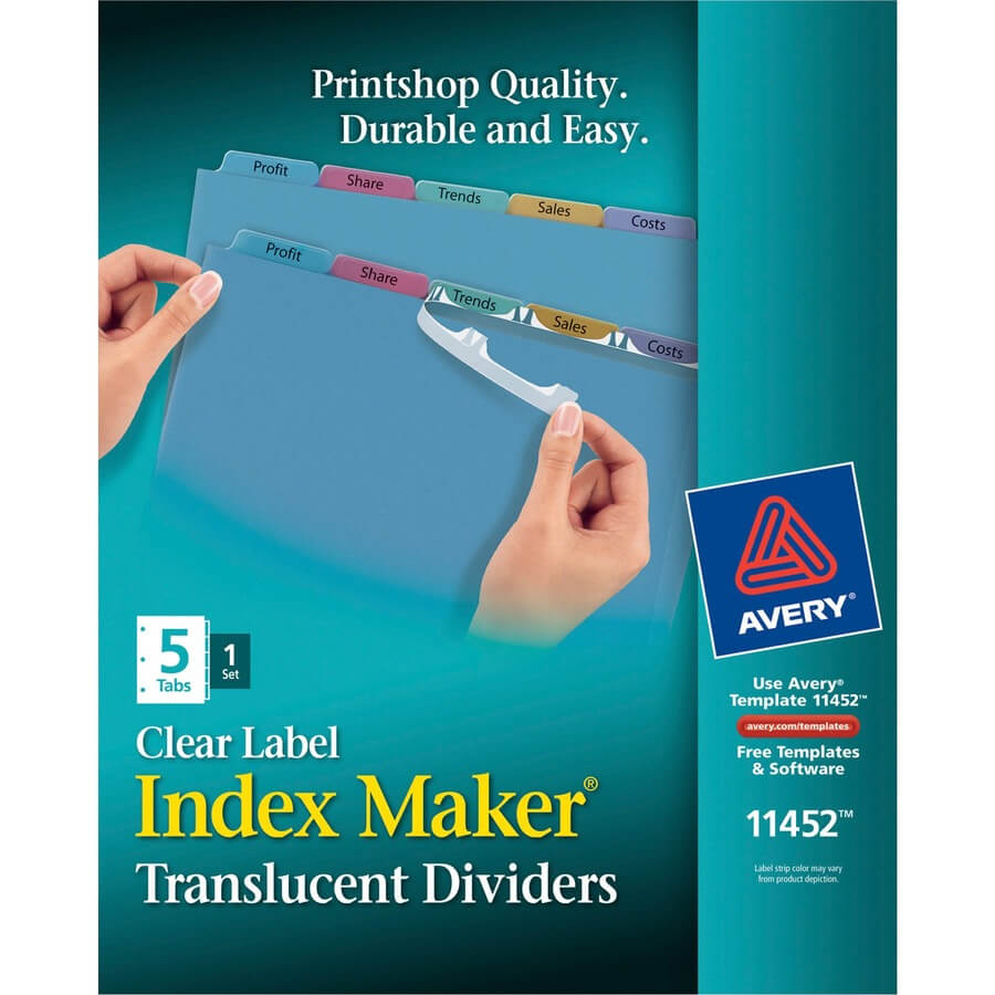 Avery® Index Maker Print & Apply Clear Label Plastic Dividers – 5 X  Divider(S) – Blank Tab(S) – 5 Tab(S)/set – 8.5" Divider Width X 11" Divider  Length Inside 5 Tab Label Template