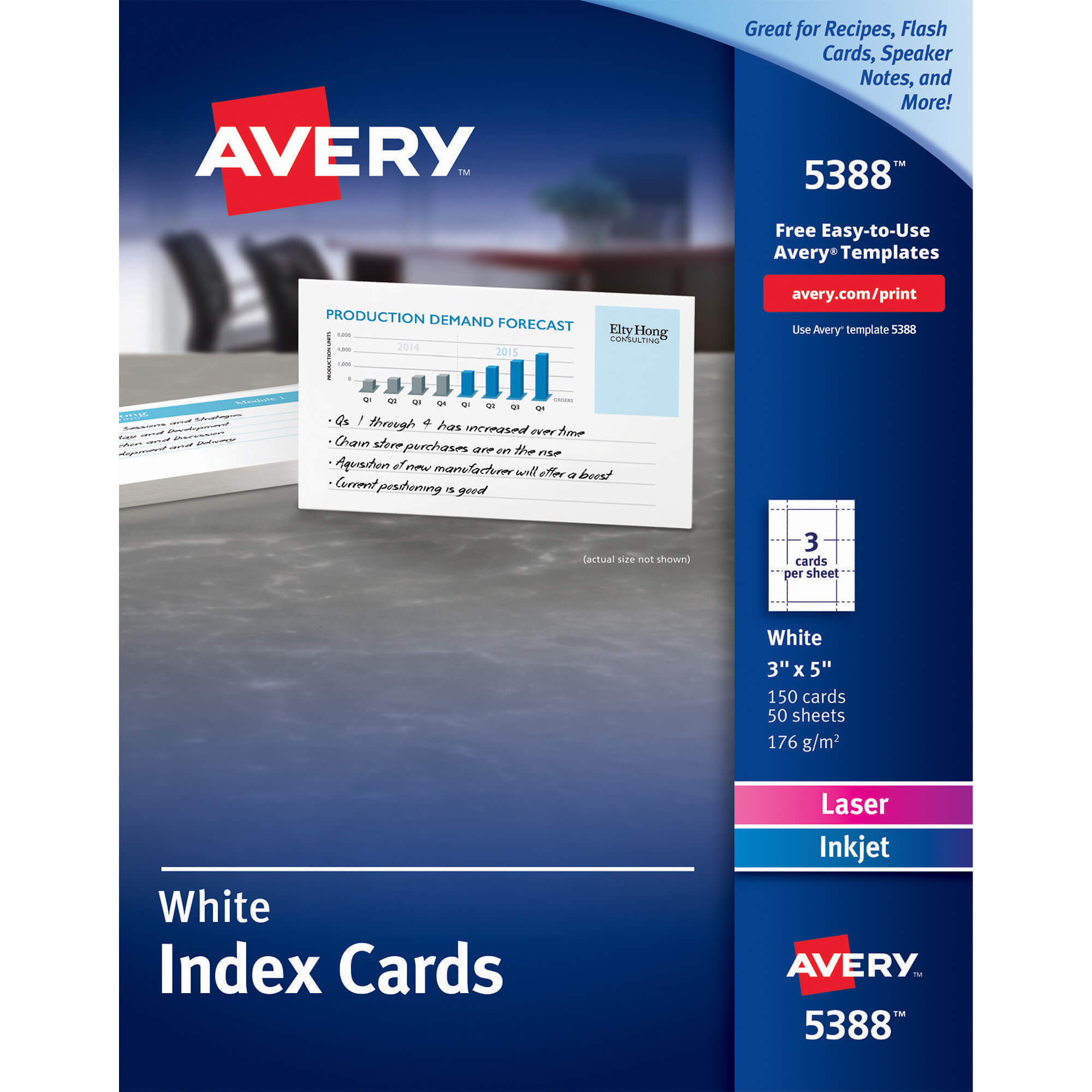 Avery Laser, Inkjet Print Printable Index Card – Servmart Intended For 5 By 8 Index Card Template