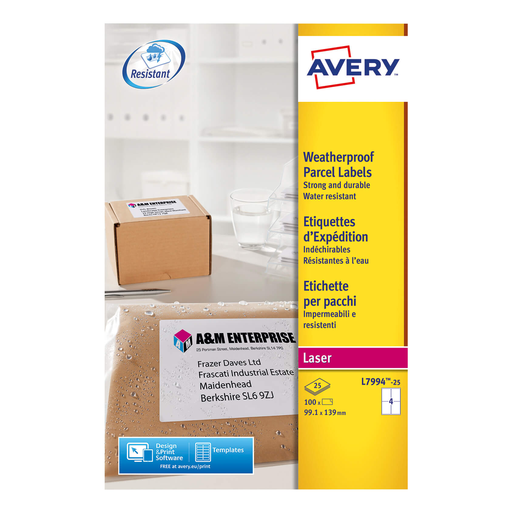 Avery Parcel Labels Laser 4 Per Sheet Weatherproof 99.1 Intended For 4 Per Page Label Template