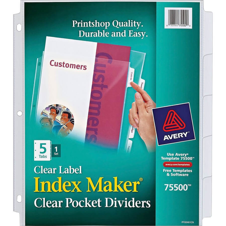 Avery® Print & Apply Clear Label Sheet Protector Dividers Within 5 Tab Label Template