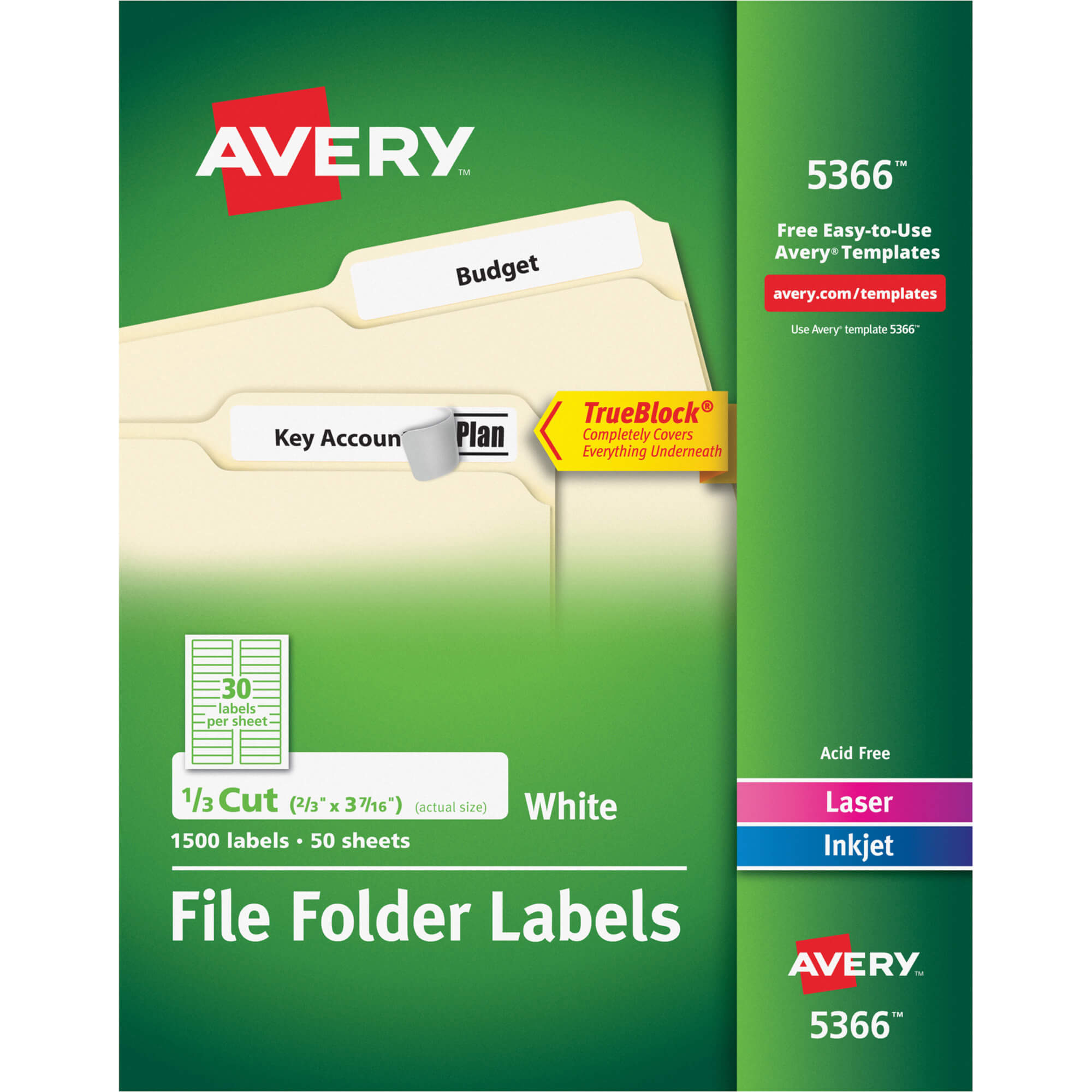 Avery® Trueblock(R) File Folder Labels, Sure Feed(Tm For 16 Labels Per Page Template