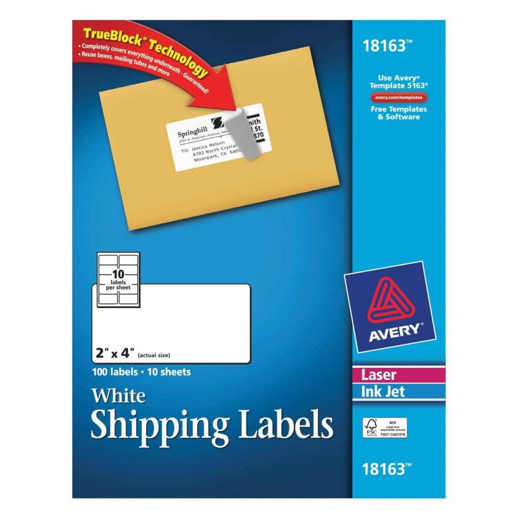 Avery White Shipping Labels 2″ X 4″ (18163) – Office Systems With Regard To 2 X 4 Label Template 10 Per Sheet