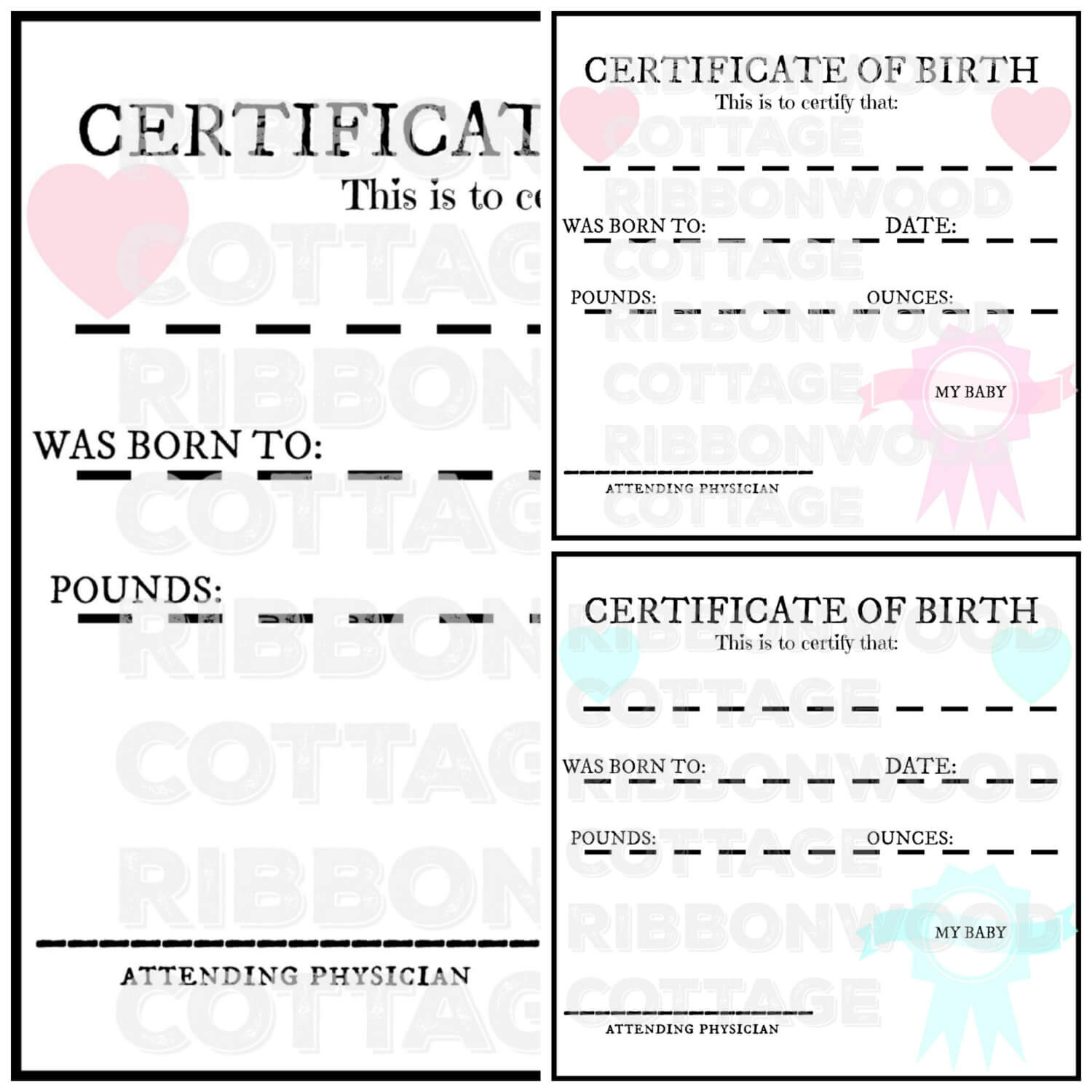 Baby Doll Printable Birth Certificates  Pink And Blue In Baby Doll Birth Certificate Template