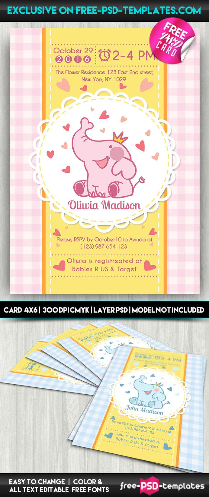 Baby Shower Card – Free Psd Card Template | Free Psd Templates With Baby Shower Flyer Template