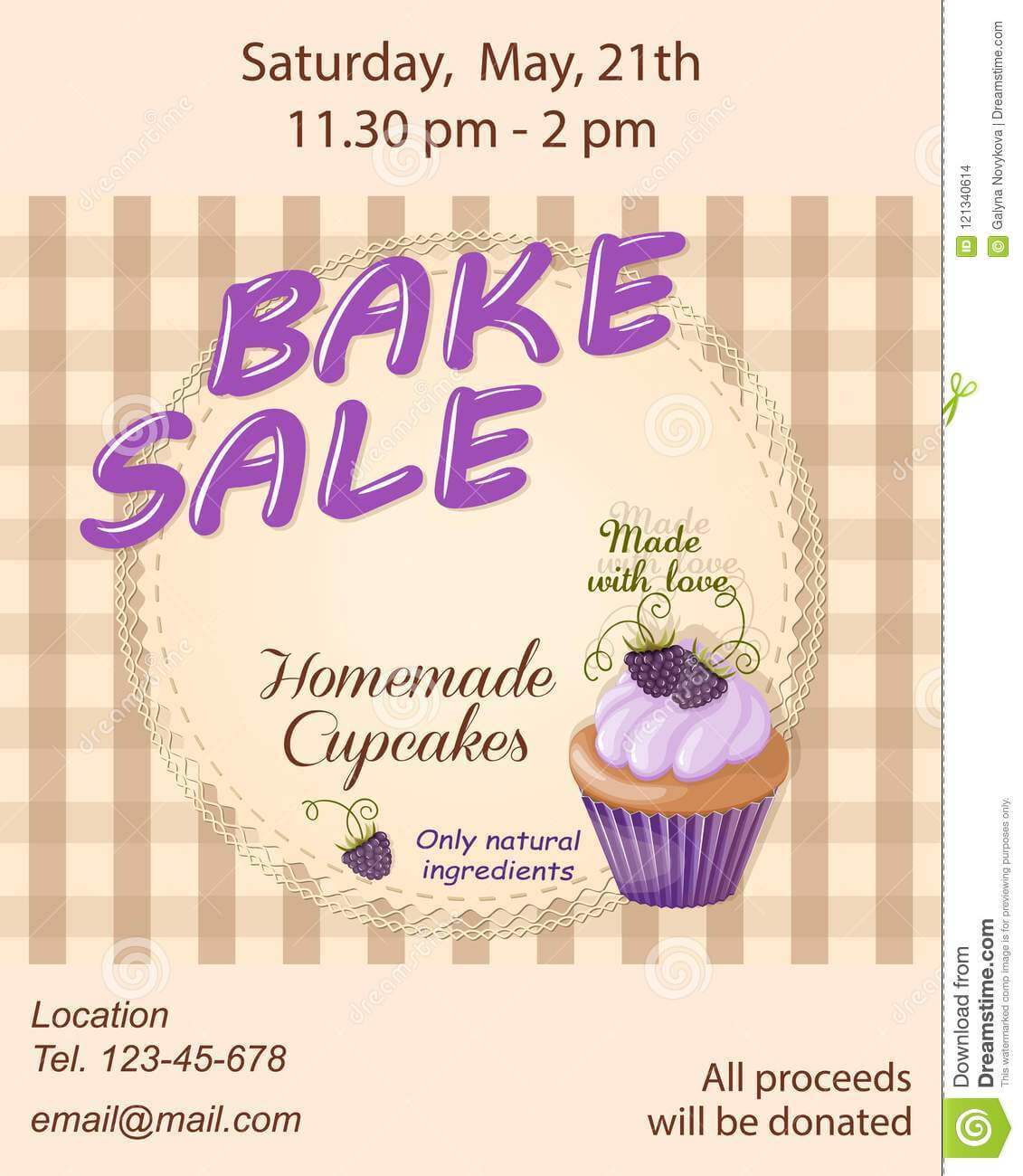Bake Sale Promotion Flyer With Violet Cupcake Stock Vector Within Bake Sale Flyer Free Template