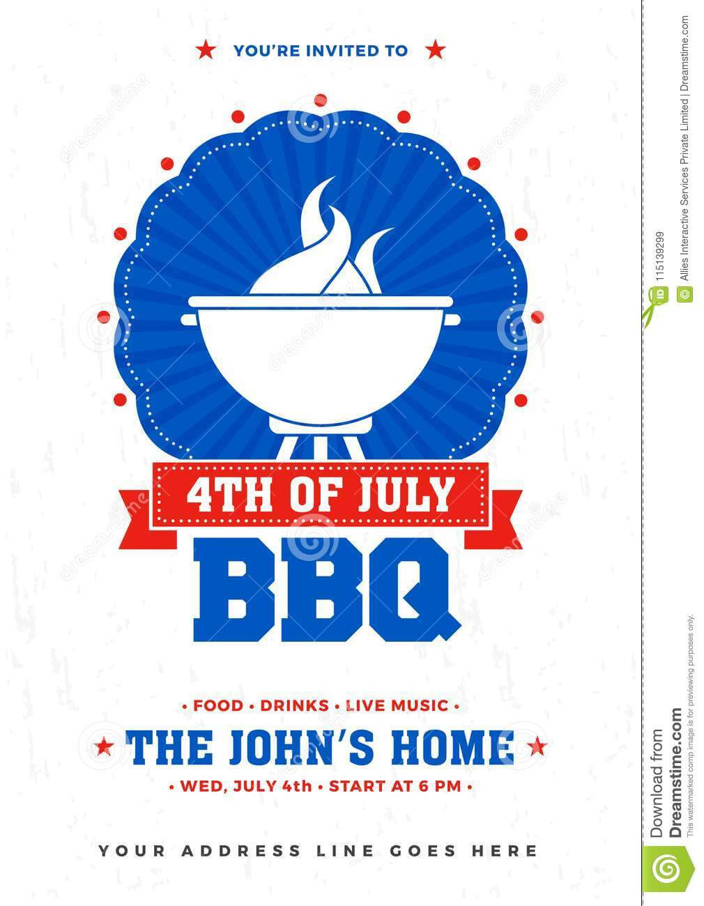 Barbecue Poster, Flyer, Template Or Invitation Design. Stock Throughout 4Th Of July Menu Template
