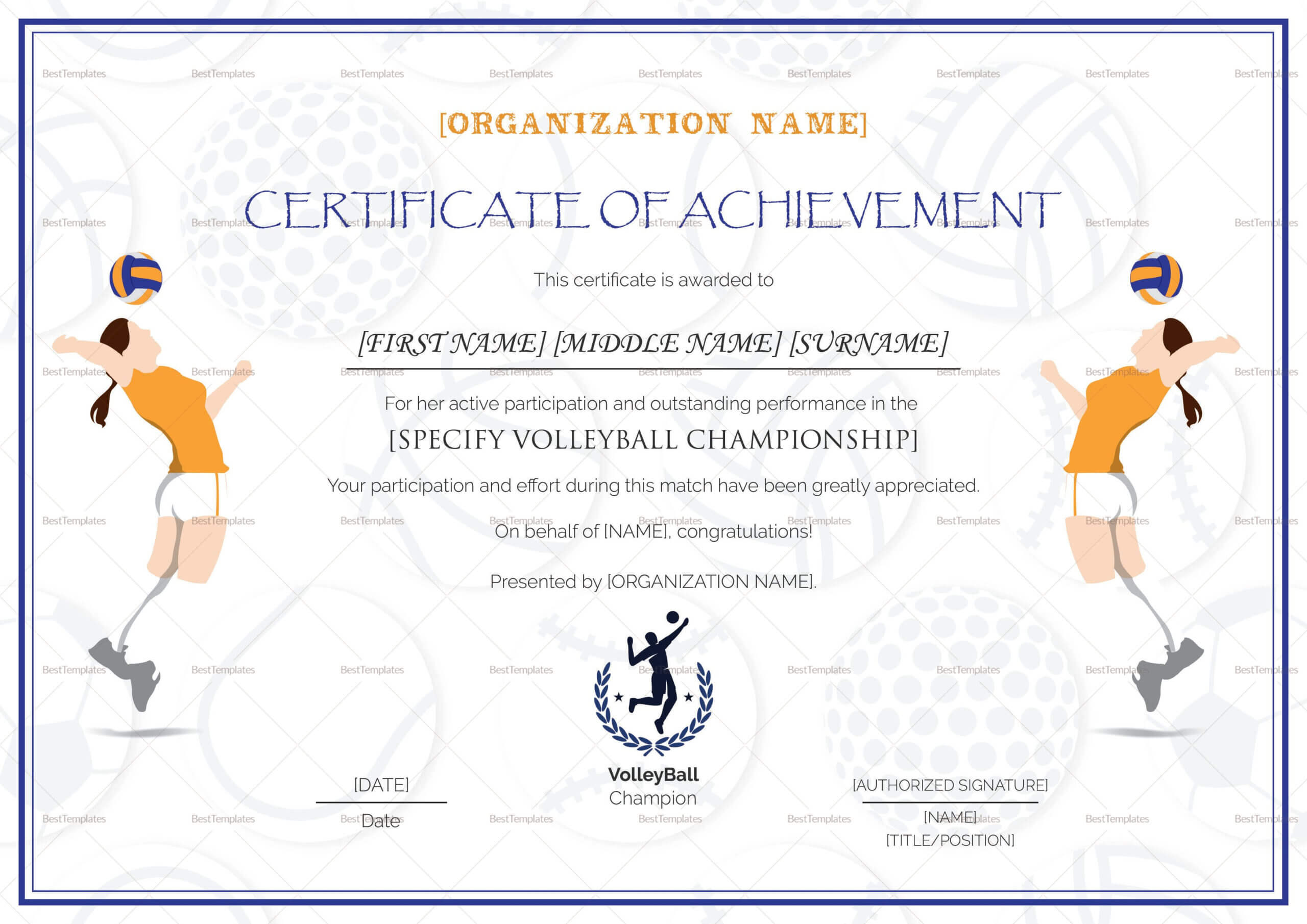 Beautiful Volleyball Certificate Templates – Superkepo Within Beautiful Certificate Templates