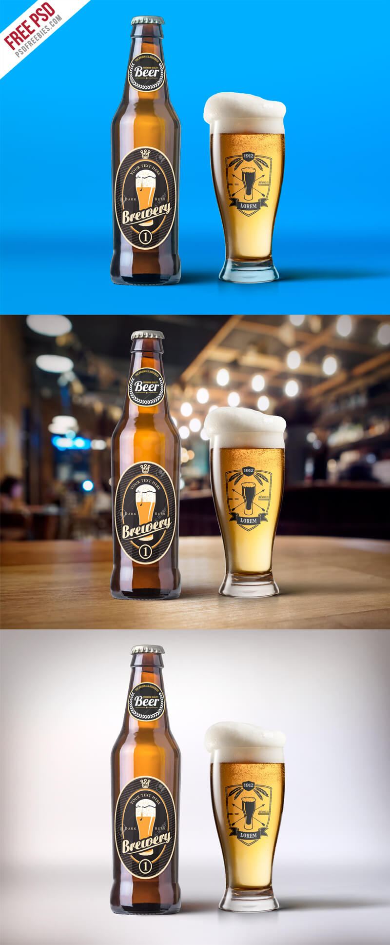 Beer Bottle And Glass Mockup Free Psd | Psdfreebies For Beer Label Template Psd