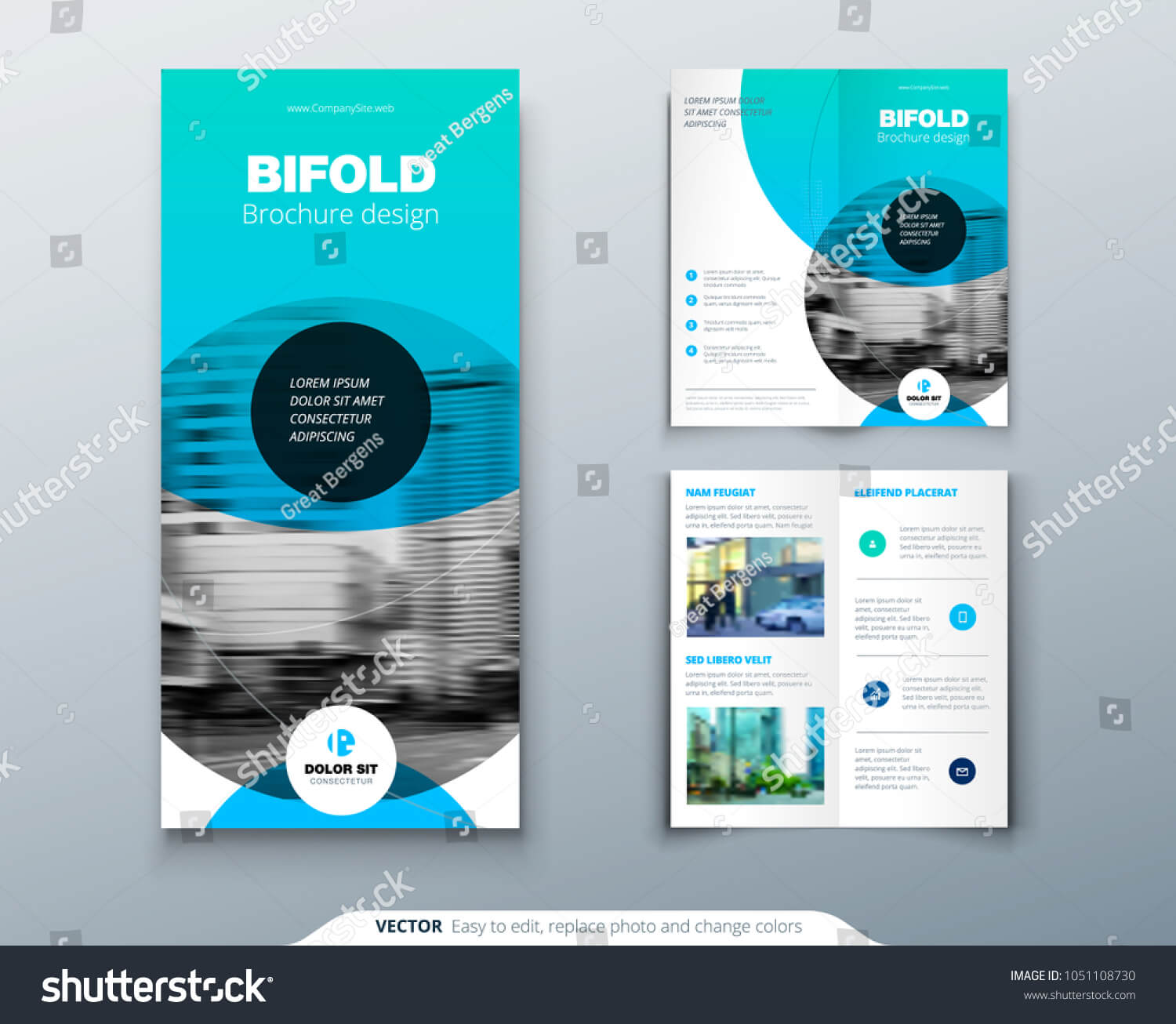 Bi Fold Brochure Design Blue Business Stock Vector (Royalty Intended For 2 Fold Flyer Template