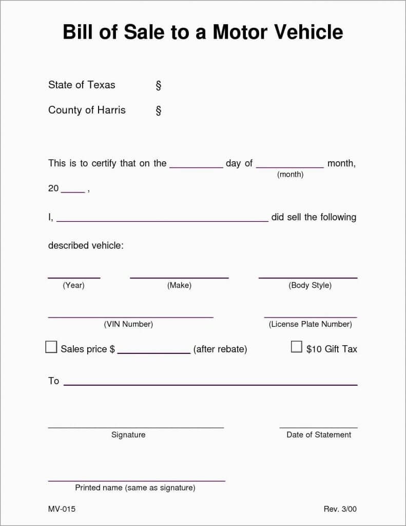 Bill Of Sale Texas Template Free Golonwpartco With Regard To Bill Of Sale Texas Template