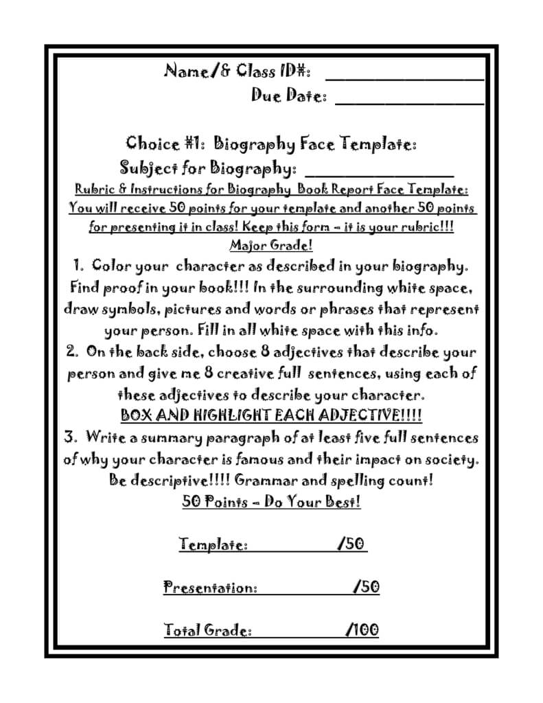 Biography Book Report Face Template Instructions.doc Within Biography Book Report Template