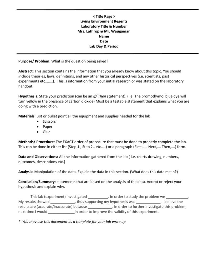 Biology Lab Report Template Inside Biology Lab Report Template