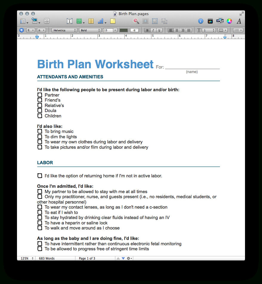 Birth Plan With Regard To C Section Birth Plan Template