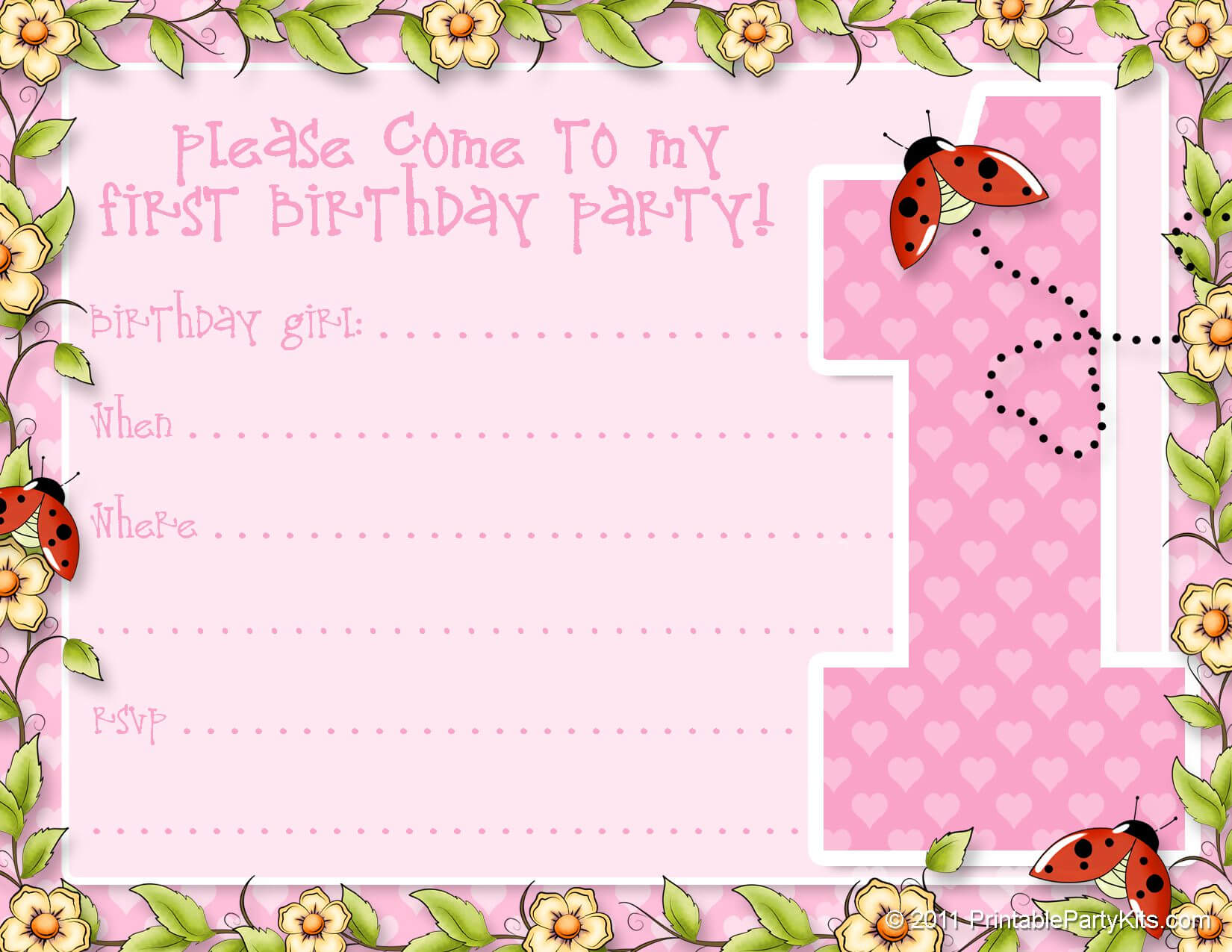 Birthday Invitation Card : Free Printable 1St Birthday With Regard To 1St Birthday Invitation Templates Free Printable
